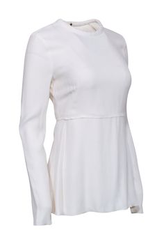 Contemporary label Proenza Schouler makes this minimalist white top with maximum style. A fitted bodice is topped with a padded, high neckline. It is semi sheer and features long sleeves with a cut out back. Wear it beneath a blazer to work, then wear alone with a leather pencil skirt and heels for a late dinner. Size 4 100% Viscose Made in USA High neck Padded collar Cut out back Hook & eye closure at neck Bust 36" Waist 28" Shoulder to hem 25.5" Sleeve length 26" Minimalist White, White Long Sleeve Top, Buy Shoes Online, Leather Pencil Skirt, Youth Culture, Out Back, Proenza Schouler, Touch Up, High Neckline