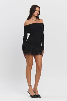 Onyx Star Off-Shoulder Mesh Dress Fitted Strapless Off-shoulder Top For Party, Black Off-shoulder Dress For Night Out, Summer Evening Ruched Off-shoulder Top, Summer Evening Off-shoulder Ruched Top, Black Ruched Off Shoulder Dress For Evening, Black Ruched Off Shoulder Evening Dress, Fitted Strapless Off-shoulder Top For Evening, Elegant Ruched Off-shoulder Top For Night Out, Elegant Ruched Off-shoulder Top For Party