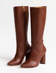 Celina Tall Boot - Camel – Alma Caso Chestnut Leather Boots, Leather Boots Outfit, Chestnut Leather, Digital Closet, Tall Boot, Soft Brown, 5 Inch Heels, Boots Outfit, Tall Boots