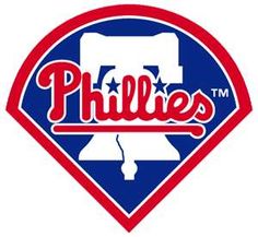 the philadelphia phillies logo is shown in red, white and blue with stars on it