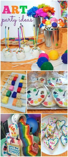 a collage of pictures with different types of food and decorations on the table in front of them