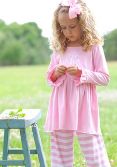 Light Pink Tunic T Shirt Southern Outfits, Applique Top, Boutique Ideas, Pink Tunic, Knit Pants, Pink Stripes