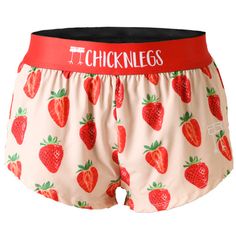 Closeup product shot of the women's strawberry szn 1.5 inch split running shorts from ChicknLegs. Chickn Legs Shorts, Chicknlegs Shorts, Chickenlegs Shorts, Chicken Legs Running Shorts, Fun Shorts, Volleyball Shorts