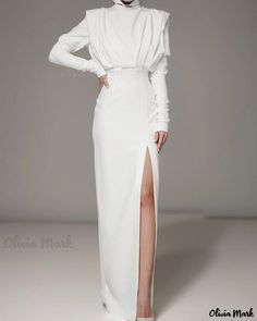 OliviaMark - Contemporary Long-Length High-Neck Sweater Dress with Stylish Slit High Neck Sweater Dress, Maxi Dress Outfit, Maxi Dresses Fall, Party Dress Long Sleeve, Long White Dress, Women Long Sleeve Dress, Summer Fashion Dresses, High Neck Sweater, Dresses Elegant