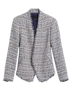 Collarless Metallic Tweed Blazer | Banana Republic Chic Fitted Tweed Jacket, Trendy Fitted Tweed Jacket For Workwear, Fitted Trendy Tweed Jacket For Workwear, Chic Fitted Tweed Blazer, Trendy Fitted Tweed Jacket For Spring, Spring Tweed Jacket For Office Wear, Spring Fitted Tweed Jacket For Office Wear, Spring Office Wear Fitted Tweed Jacket, Chic Party Tweed Jacket