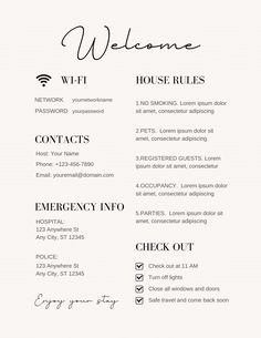 a black and white menu with the words welcome