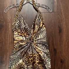 Size 4 Minor Alterations Gorgeous Shimmery Fabric Beaded Halter Worn Once I Am Happy To Provide Measurements! Faviana Dresses, Shimmery Fabric, Animal Print Dress, Fabric Beads, Animal Print Dresses, Brown Gold, Dream Wardrobe, I Am Happy, Print Dress