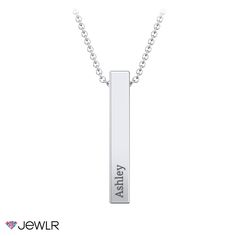 Fun and unique, this personalized necklace gives you the option of adding multiple bars to create your very own stylish look. Celebrate your family unit by engraving the front and back of each bar with the names of loved ones, significant dates, or a special message. Customize in your choice of sterling silver or gold.

This necklace comes with a cable chain in sterling silver, and a dainty rope chain in white, yellow, or rose gold. In gold, you can upgrade to our diamond cut cable chain for a t Elegant Personalized Rectangular Name Necklace, Elegant Engraved Rectangular Name Necklace, Modern Personalized Rectangular Jewelry, Elegant Customizable Rectangular Name Necklace, Silver Rectangular Custom Name Jewelry, Elegant Customizable Bar Necklace For Personalized Gift, Classic Rectangular Jewelry With Engraved Text, Classic Engraved Rectangular Bar Necklace, Elegant Stainless Steel Jewelry With Engraved Text