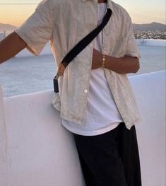 Mens Tan Button Up Shirt Outfit, Men Summer Aesthetic Outfit, Men’s Summer Outfit Aesthetic, Men Outfit Aesthetic Summer, Mens Summer Fits Aesthetic, Summer Aesthetic Men Outfits, Summer Guy Fits, European Outfits Men, Boyfriend Style Outfits Men