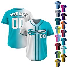 customize baseball jersey with your name and number on the front, in multiple colors