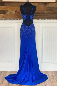 Daisda Royal Blue V Neck Mermaid Evening Dress Split With Appliques Royal Blue Evening Dress, Blue Evening Dress, Jersey Prom Dress, Blue Mermaid, Evening Dresses Cocktail, Mermaid Evening Dresses, Royal Blue Color, Blue V, Mermaid Prom Dresses