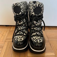 Michael Kors Rhinestones Cheetah Snow Boot New - Padded Cuff Michael Kors Combat Boot, Michael Kors Black Round Toe Boots, Michael Kors Leather Ankle-high Boots, Leopard Boots 9.5, Michael Kors Shoes, Winter Rain, Snow Boots, Rain Boots, White And Black