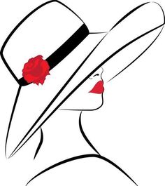 a woman in a hat with a rose on her head, black and white background