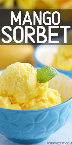 Mango pineapple sorbet scooped in a small bowl and garnished with a mint leaf. Homemade Ice Cream Recipes