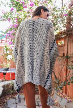 Multi-color crochet patterned poncho. One size fits most. Size: 42" x 30" Cuddle Season, Crochet Kimono, Boho Layering, Crochet Poncho Patterns, Kimono Pattern, Cozy Feeling, Boho Fall, Vibe Clothes, Poncho Sweater