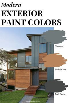 the exterior paint colors for modern homes and their different shades are shown on this page