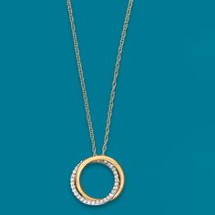 Ross-Simons - .20ct t. w. Diamond Interlocking Double-Circle Necklace. 16". Celebrate timeless style with this classic double-circle necklace. A polished 14kt yellow gold circle interlocks with a second circle of .20 ct. t. w. glittery round diamonds. Suspends from a rope chain with a 2" extender. Springring clasp, diamond interlocking double-circle necklace. Diamond birthstones are the perfect gift for April birthdays. Double Ring Necklace, Luxury Semi-circle Gold Jewelry, Gold Full Circle Necklace With Adjustable Chain, Gold Open Circle Necklace, Luxury Yellow Gold Open Circle Necklace, Double Circle Necklace, Interlocking Circle Necklace, April Birthday, Diamond Birthstone