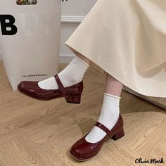 Olivia Mark - Vintage Red Mary Jane Shoes with Chunky Heels and Platform Soles Red Mary Jane Shoes, Mary Jane Platform Shoes, Rough Heels, Platform Mary Janes, Pu Heels, Jane Shoes, Leather Buckle, Mary Jane Shoes, Platform Sneakers