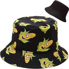 100% Cotton Imported Hand Wash Only Unique Design: Fashion Corn Black Print Pattern All Over This Bucket Hat, Makes You More Attractive And Charming The Crowd. It Is Great For Travel, Beach, Vacation, Trip, Outdoor Activities, Street Strolling, Fishing For The Sun Protection Headwear Packable And Reversible: Two Side Is Wearable Which Means You Will Have Two Types Of Hat At The Same Time! Easy To Pack And Roll Into Your Bag And Pocket Comfortable And Breathable: Cotton Material, Provides You Sun Cute Bucket Hats, Fishing Hats For Men, Bucket Hat Beach, Cute Bucket Hat, Bob Chapeau, Bucket Hat Fashion, Bucket Hat Summer, Hat Aesthetic, Cabbie Hat