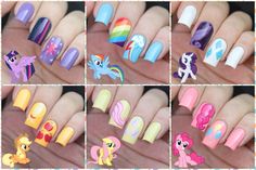 Pony nails .. All details on the blog www.katys21j.blogspot.com Mlp Nails Ideas, My Little Pony Theme Nails, Mlp Nails, Lily Nails, Kids Nail Designs, Nails Inspired, My Little Pony Party, Girl Nails