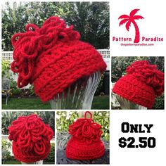 the red hat is knitted and ready to be worn by someone in their yard