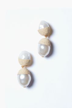 Raffia and Pearl Nelle Earrings Elegant Cream Jewelry For Summer, Elegant Summer Cream Jewelry, Cream Earrings For Party, Elegant Neutral Drop Earrings, Elegant Natural Drop Earrings, Elegant Natural Color Drop Earrings, Silk Cord, Mother Pearl, Second Skin