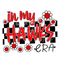 i'm my hawks in red and black with flowers on the bottom right hand corner