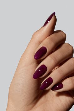 Grape Colored Nails, Grape Nail Color, Grape Color Nails, True Autumn Nails, Grape Purple Nails, Dark Purple Almond Nails, Dark Almond Nails, Autumn Nails Almond, Grape Nails