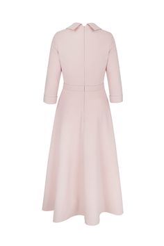 An elegant full skirted dress, the Silk Cowl Neck Riding Dress in Cloqué Dusky Pink is softly tailored from our beautiful Italian virgin wool cloqué crepe, which has a wonderful fluidity, weight and drape. A rounded cowl neck collar falls beautifully to expose the décolletage and frame the face. Featuring 3/4 length sleeves with a fixed cuff and a full skirt which dips down at the back, this dress has a centre-back invisible zip for step-in ease, and is fully lined in silk. Style with soft grey, Riding Dress, London Boutique, Silk Style, Full Skirt Dress, Dusky Pink, Vintage Couture, Invisible Zip, Crepe Dress, Silk Crepe