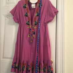 Camilla Franks Aramberri Dress, 100% Cotton, No Size Tag, Fits Medium, Lined. Embroidered, Beaded And Tasseled. Bohemian Purple Tunic Dress, Purple Bohemian Tunic Dress, Purple Embroidered Dress For Vacation, Purple Embroidered Bohemian Dress, Purple V-neck Dress With Floral Embroidery, Long Purple Festival Dress, Long Purple Dress For Festival, Purple Cotton Embroidered Dress, Purple Embroidered Cotton Dress