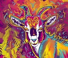 an artistic painting of a goat with bright colors