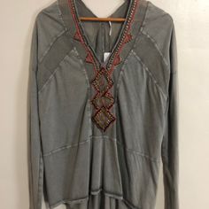 Nwt Free People Tunic With Gorgeous Beading. Firm On Price. Bohemian Embellished Tops For Fall, Casual Beaded V-neck Tops, Beaded V-neck Top For Festivals, Casual Beaded Long Sleeve Top, Casual Long Sleeve Beaded Top, Bohemian Beaded V-neck Top, Beaded V-neck Bohemian Tops, Bohemian Embellished Tops For Spring, Spring Bohemian Embellished Tops