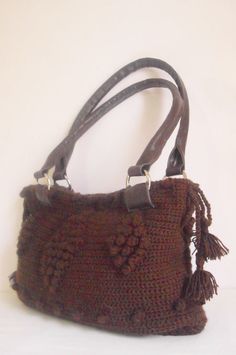 Brown Crocheted Handbag afghan beaded  dark brown by modelknitting, $55.00 Crocheted Handbag, Crochet Brown, Cotton Bags, Mother Day Gift, Brown Handbag, Crochet Handbags, Gift Handmade, Bags Purses, Handmade Accessories