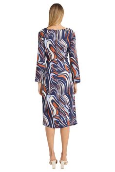 Stay chic and sophisticated in our Aly midi dress, designed with a cowl neck, long sleeves, and a stylish wrap tie waist. The eye-catching marble print makes it a standout choice for any evening occasion. Guest Dress Wedding, Caramel Toffee, Social Dresses, Weekend Dresses, Garden Dress, Illusion Dress, Maggy London, Navy And Brown, Marble Print