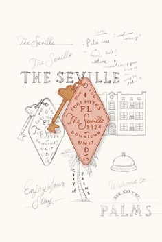 a drawing of a key with the words, the sevillie and other things on it