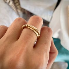 "14KGF Thick Gold Crossing Ring, Gold Statement Ring, Bold Gold Interlocking Ring, Rolling Ring, Minimalist Ring, Gold Ring Set, 1/20 14K with 14k Gold. Perfect Graduation Gift. 14K gold-filled 2.3mm Twist & 14K gold-filled 2.6mm Half round band *Size Guide Please always provide your true size as all connected rings will be made one size bigger to true size. Non connected rings will be made to true size.  We offer one free resize on all jewelry purchased as long as we are contacted within 7 days.  However, buyer should pay round shipping cost. We highly recommend to go near jewelry store to measure your finger or get a ring sizer from us if you are not sure about your size.  Thank you so much for shopping with us! What is most special about Belief GF jewelry?    The common practice is this Everyday Stackable 14k Gold Couple Rings, 14k Gold Stackable Rings With Modern Twist As Gift, Everyday Stackable Couple Rings In 14k Gold, Hypoallergenic Yellow Gold Open Ring, Adjustable Yellow Gold Couple Rings For Everyday, Minimalist Adjustable 14k Stamped Midi Rings, Gold Stackable Rings With A Modern Twist For Promise, Adjustable Minimalist 14k Stamped Midi Rings, Adjustable Stackable Open Rings Stamped 14k