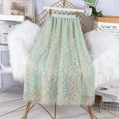 Brand Name:streetsangels,Material:Mesh,Style:Casual,Elasticity:Slight Strech,Fabric Type:Mesh,Waistline:empire,Pattern Type:Floral,Fit Type:LOOSE,Size: Elastic Waist 60-90cm, Skirt Length 82cm. Lace Patchwork Skirt For Spring, Green Mesh Bottoms For Summer, Summer Green Mesh Bottoms, Spring Party Bottoms With Lace Patchwork, Spring Skirt With Lace Patchwork, Green Tulle Bottoms For Summer, Summer Skirt With Lace Patchwork, Summer Lace Patchwork Skirt, Spring Stretch Skirt With Lace Patchwork