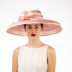 Sinamay hat in pale pink and ivory. Perfect for the Kentucky Derby and weddings. Also available in tan. This hat is more pink in person. Much like the photos with the model. Hat Branding, Accessories Dark, Hats And Fascinators, Sinamay Hat, Sinamay Hats, Wide Brim Sun Hat, Kentucky Derby Hats, Handmade Hat, Derby Hats