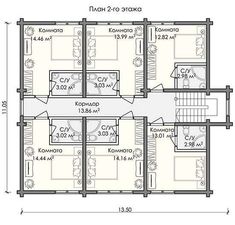 the floor plan for an apartment building with four rooms and three floors, which are divided by