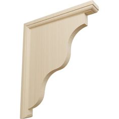 an unfinished wooden shelf bracket on a white background with the corner cut out to look like a