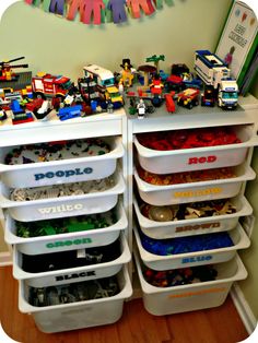 toy storage bins filled with lego toys