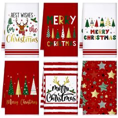 six christmas napkins with different designs on them