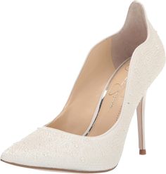 Amazon.com | Jessica Simpson Women's Wayva Pump, White, 6 | Pumps White High Heels Wedding, Champagne Heels, Wedding Pumps, Jessica Simpson Heels, White High Heels, Stunning Shoes, Rhinestone Heels, Star Shoes, Jessica Simpson Shoes