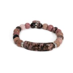 This beaded bracelet is made of natural Rhodonite gemstone and has a beautiful heart charm!Our Gemstone Beaded Bracelets are designed to feel lightweight, comfortable, and effortless.Stringing each natural stone is part of our mindful Intention when we create this beaded bracelet, infusing positive energies, love, and happiness within each design.We combine meaningful symbols and natural gemstones giving this one accessory relevance in every way. Rhodonite MeaningRhodonite is a stone of compassi Meaningful Symbols, Bracelet Heart, Love And Happiness, Gemstone Beaded Bracelets, Beautiful Heart, Crystal Bracelet, Beaded Jewelry Diy, Heart Bracelet, Crystal Bracelets