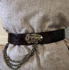 Hard To Find!! Dkny Rocker Goth Leather Belt 33.5-38" Waist Brown. Heavy Chain Belt, Leather Belt, Rocker, Belts, Genuine Leather, Buckle, Women Accessories, Chain, Leather