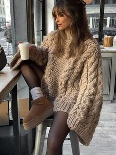 Crew neck bell sleeve knit loose sweater-[Adult]-[Female]-Khaki-S-2022 Online Blue Zone Planet Coffee