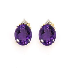 14K Gold Amethyst Diamond Earrings, Amethyst Gold Earrings, Amethyst Stud Earrings, Amethyst Earrings, February Birthstone Earrings Product Details > Gemstone - Natural Amethyst & Natural Diamond > Materials - 14K Solid Yellow Gold > Gemstone Shape - Oval, round > Gemstone weight : 4.80 carat approx >Diamond Weight : 0.06 carat approx > Earring Length : 14 mm Approx > Earring Width : 9 mm Approx > Gross Weight - 2.780 grams approx > Setting type - prong setting *Production Time: Generally we kee Purple Oval Fine Jewelry Earrings, Oval Amethyst Earrings With Gemstone Accents, Classic Purple Gemstone Earrings, Purple Oval Earrings With Gemstone Accents, Purple Amethyst Earrings With Prong Setting, Sapphire Jewelry Set, Sapphire Diamond Pendant, Victorian Pendants, Amethyst Studs