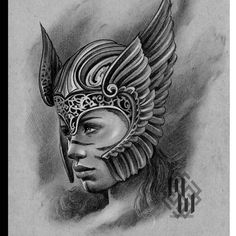 a black and white drawing of a woman wearing a mask with wings on her head