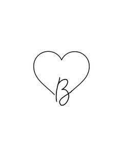 a black and white drawing of a heart with the letter b in it's center