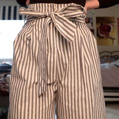 Striped Boho Wide Leg, High Waisted Beach Pants From A. Calein By Flying Tomato From A Local Boutique Measurements: Length: 36.5” Inseam: 22.5” Waist: 14” Never Worn - New W/O Tag Chic Striped Cotton Pants, Chic Striped Cotton Bottoms, Cotton Wide Leg Pants With Tie Waist For Work, White Workwear Pants With Tie Waist, Chic Cotton Bottoms With Tie Waist, Striped High-waisted Pants With Belt Loops, High Waist Striped Pants With Belt Loops, Summer Workwear Bottoms With Tie Waist, Casual Striped Pants With Belt Loops